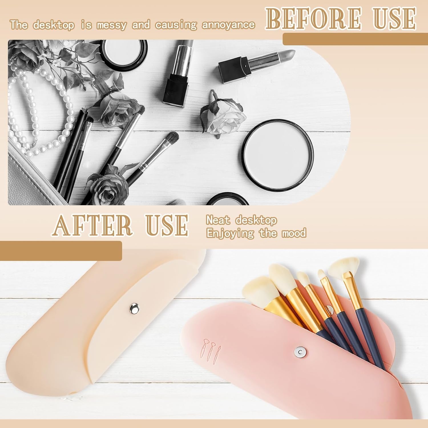 Silicone Makeup Bag Set - 2 Pack Portable Travel Dustproof Storage (Yellow and Pink)