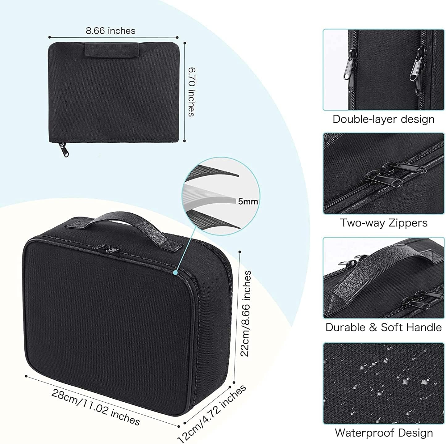 Waterproof Makeup and Jewelry Organizer for Women with Compartments (Black)