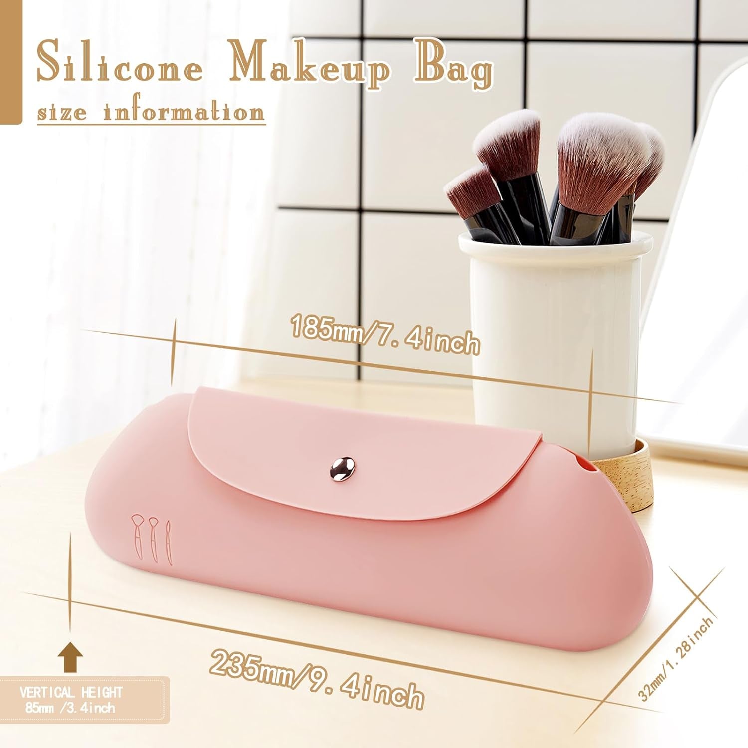 Silicone Makeup Bag Set - 2 Pack Portable Travel Dustproof Storage (Yellow and Pink)