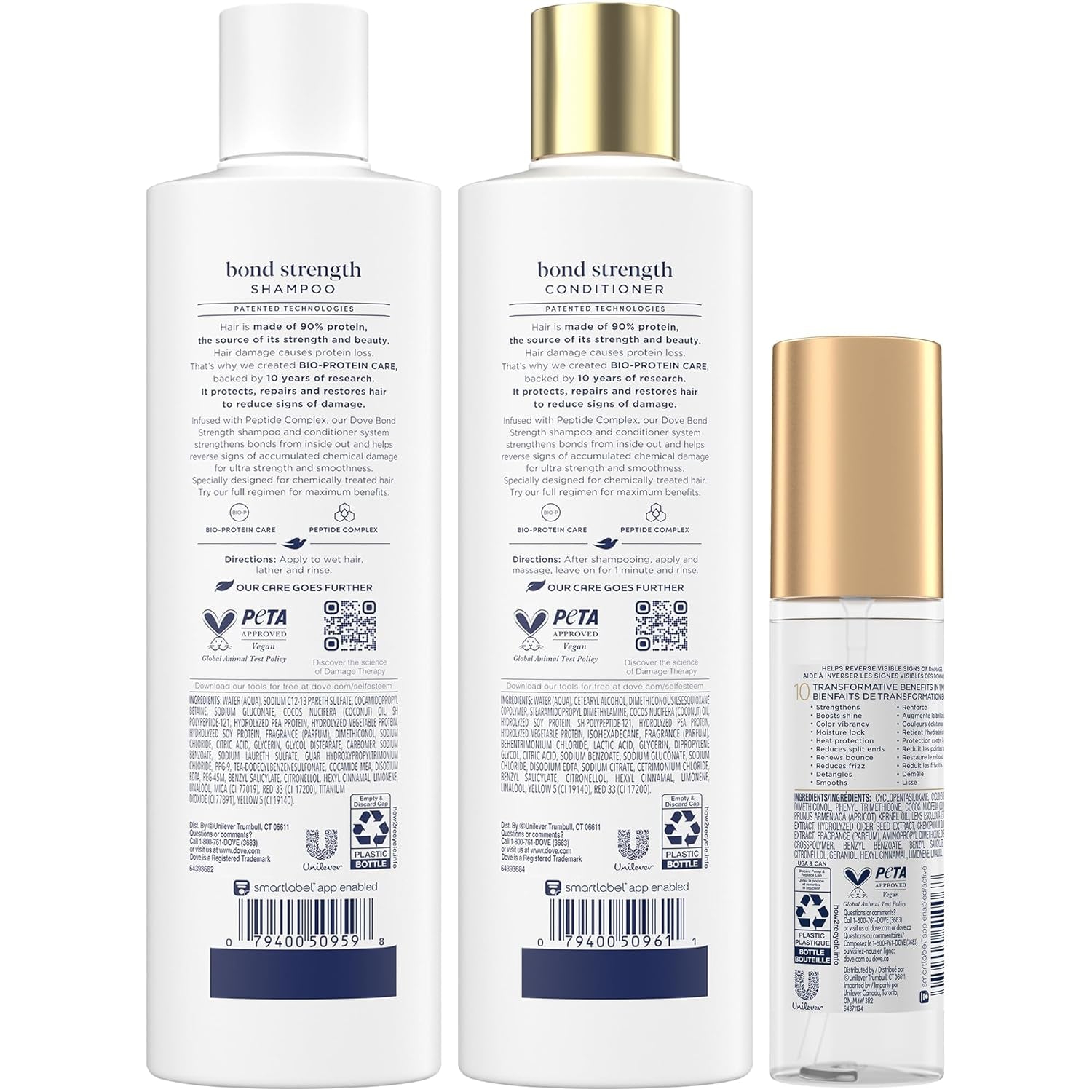 Bond Strength Shampoo & Conditioner Set + Hair Serum Bundle – Repair Treatment for Damaged and Frizzy Hair (3 Piece Set)