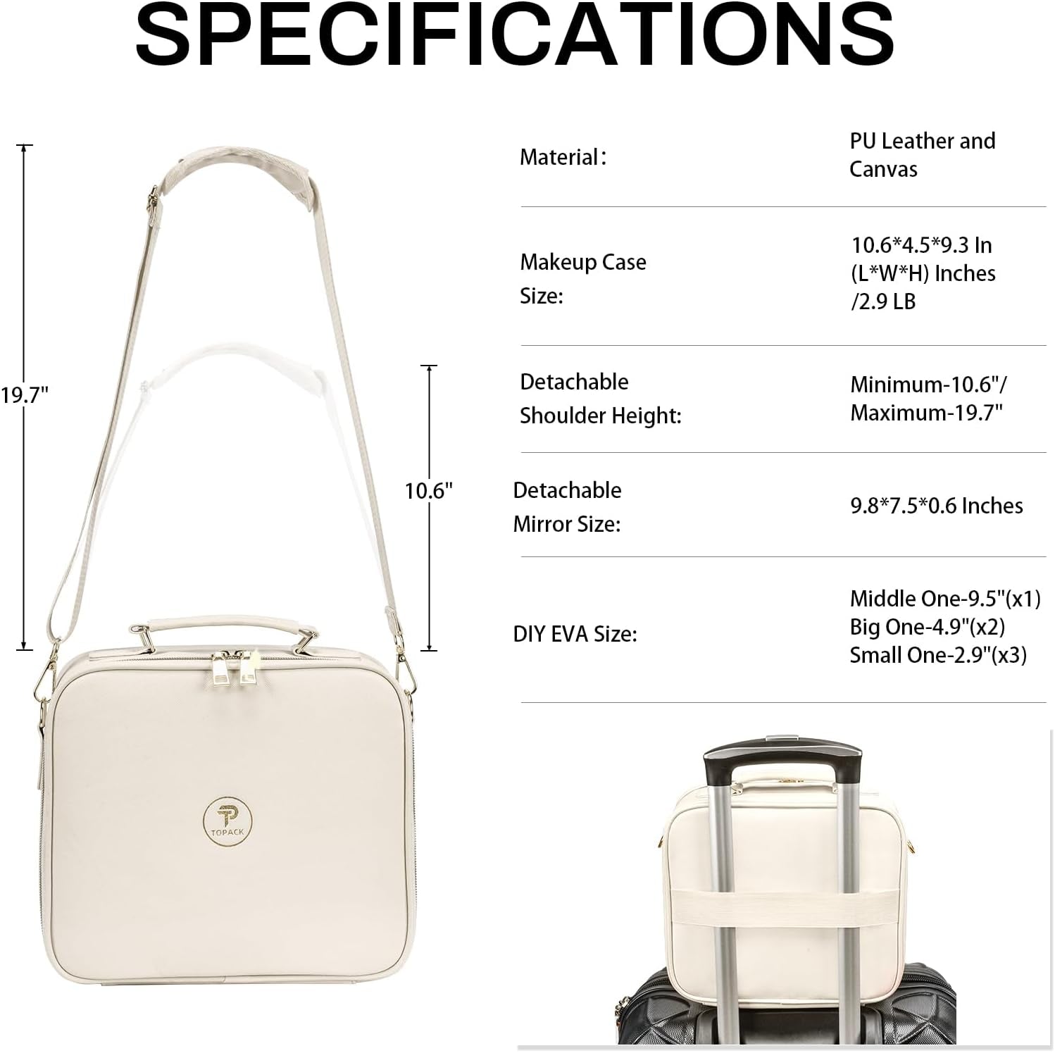 Professional Travel Makeup Bag with LED Mirror and Portable Organizer Case - Ideal Gift for Women and Best Friends - White