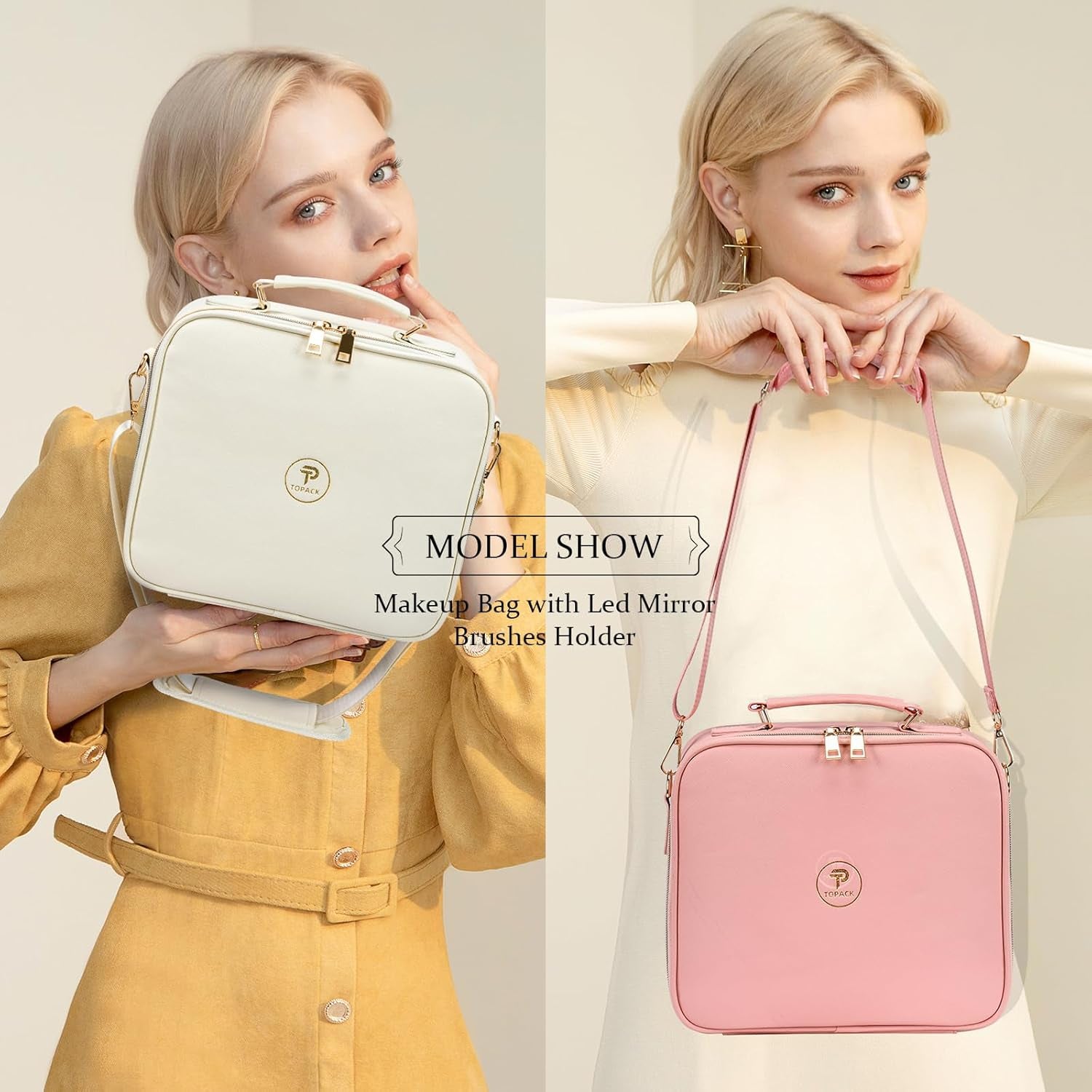 Professional Travel Makeup Bag with LED Mirror and Portable Organizer Case - Ideal Gift for Women and Best Friends - White