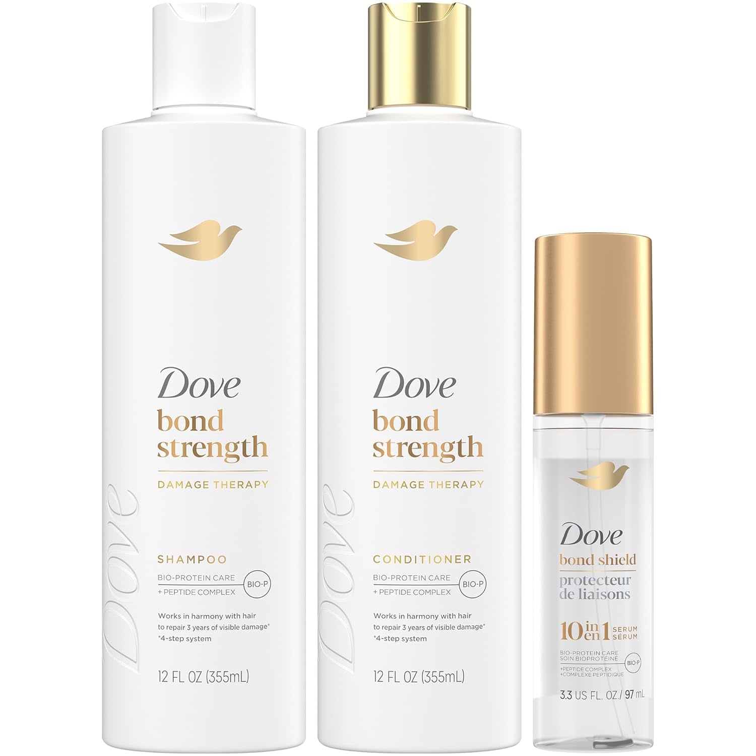 Bond Strength Shampoo & Conditioner Set + Hair Serum Bundle – Repair Treatment for Damaged and Frizzy Hair (3 Piece Set)