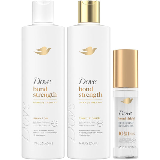 Bond Strength Shampoo & Conditioner Set + Hair Serum Bundle – Repair Treatment for Damaged and Frizzy Hair (3 Piece Set)