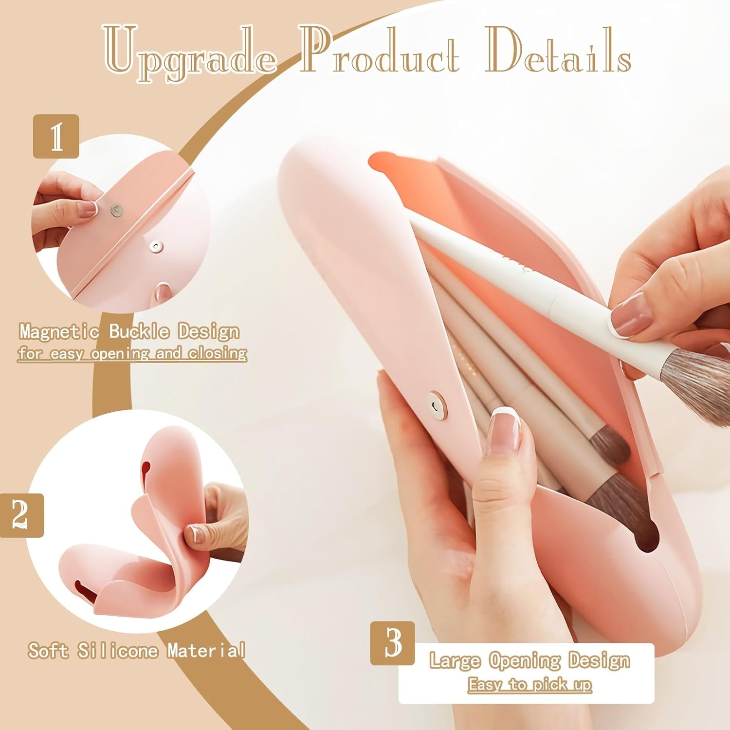 Silicone Makeup Bag Set - 2 Pack Portable Travel Dustproof Storage (Yellow and Pink)