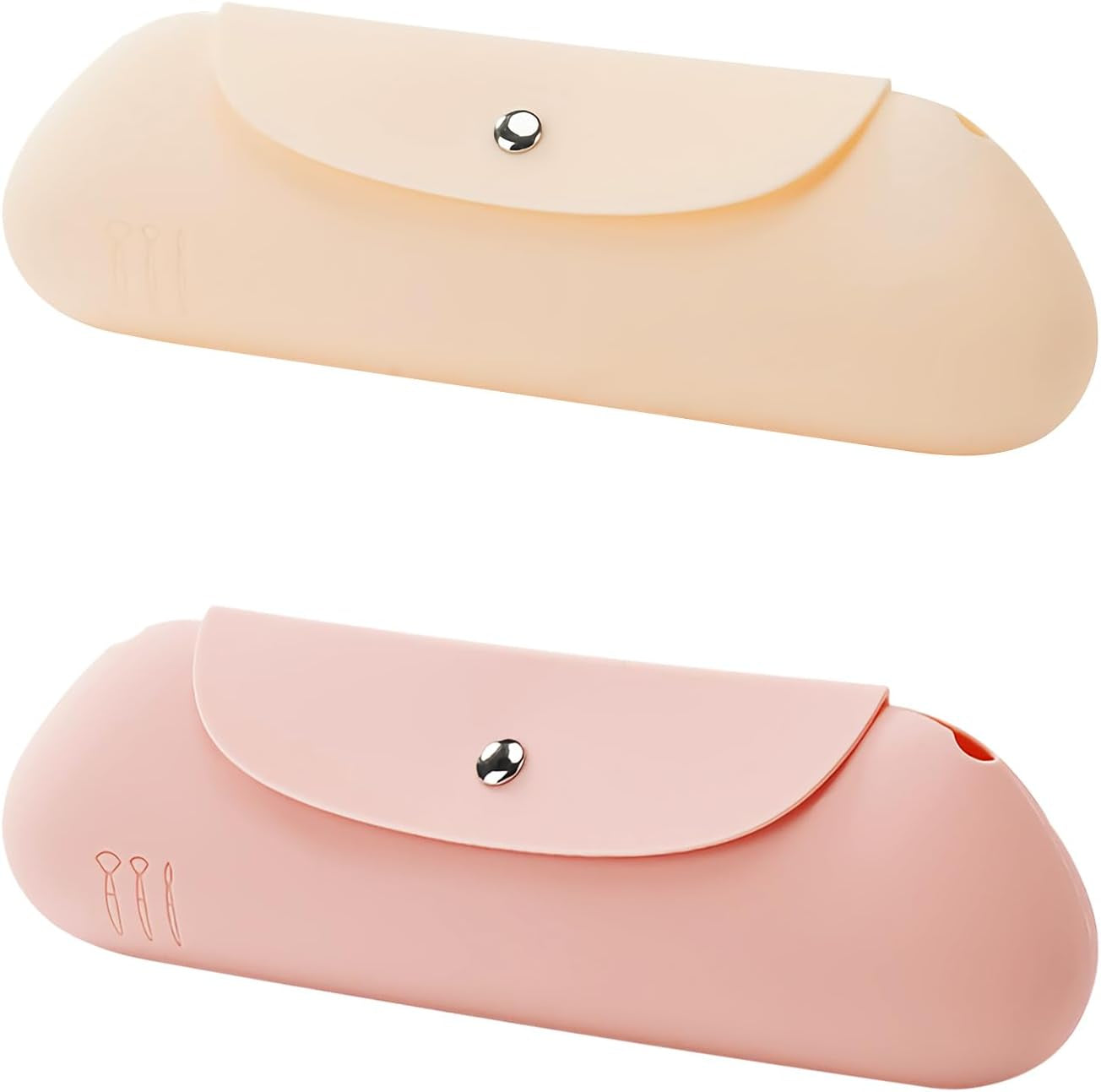 Silicone Makeup Bag Set - 2 Pack Portable Travel Dustproof Storage (Yellow and Pink)