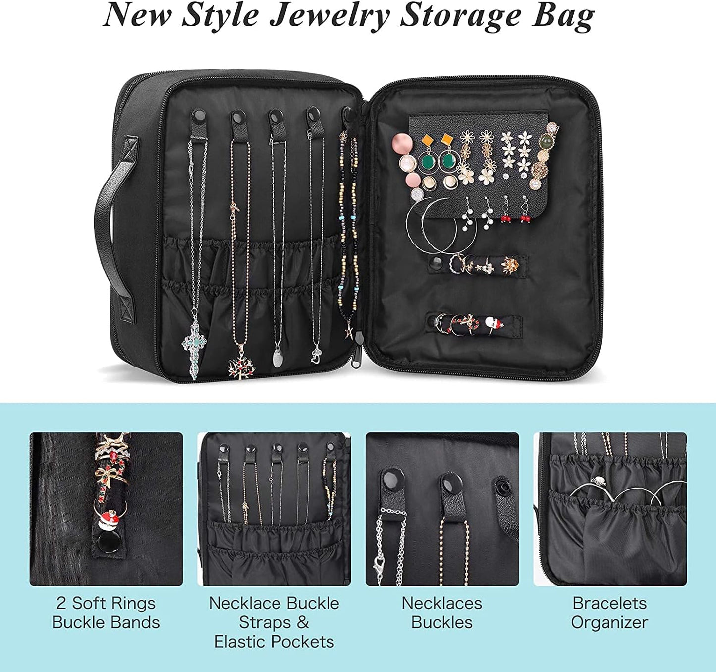 Waterproof Makeup and Jewelry Organizer for Women with Compartments (Black)