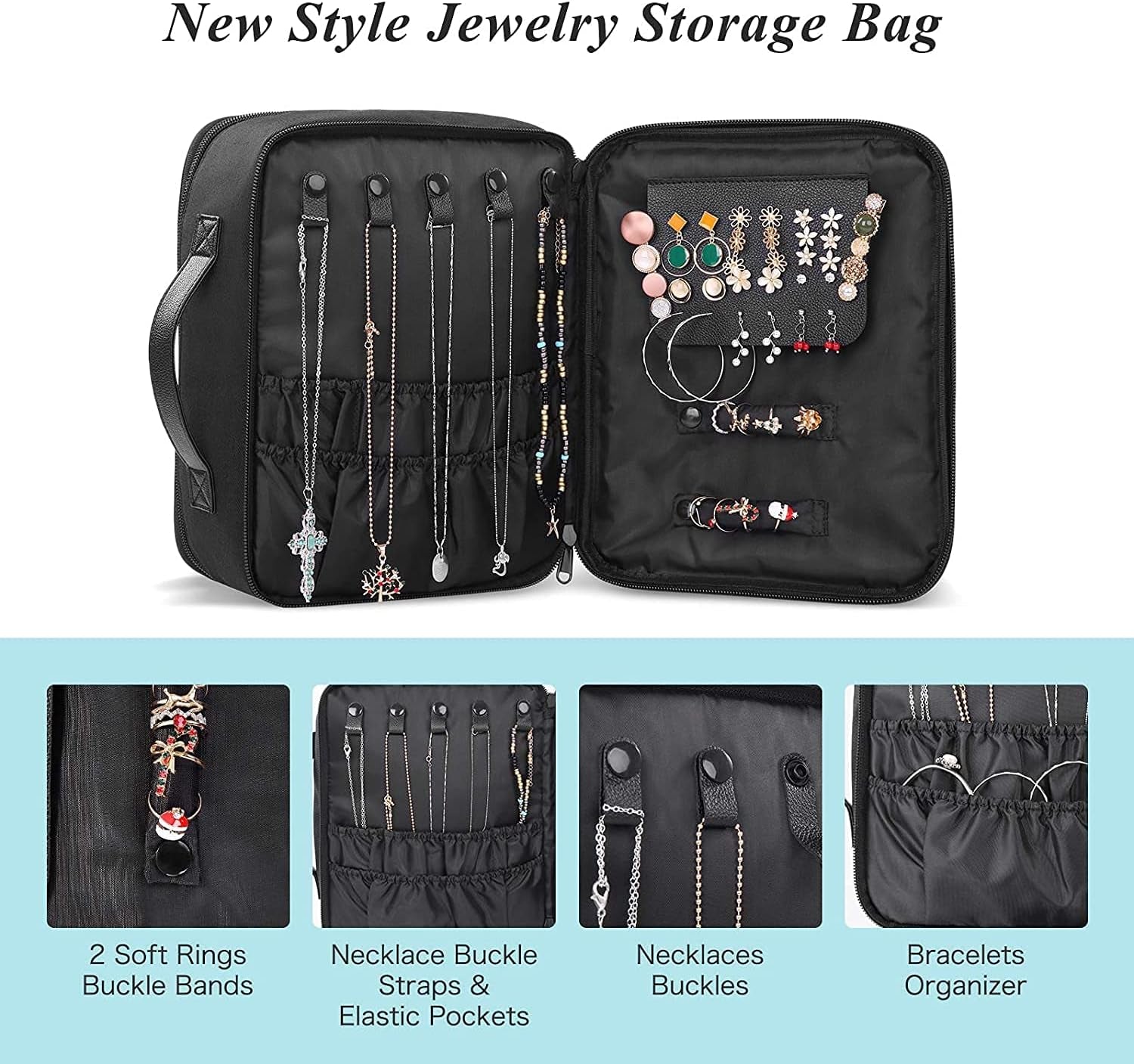 Waterproof Makeup and Jewelry Organizer for Women with Compartments (Black)